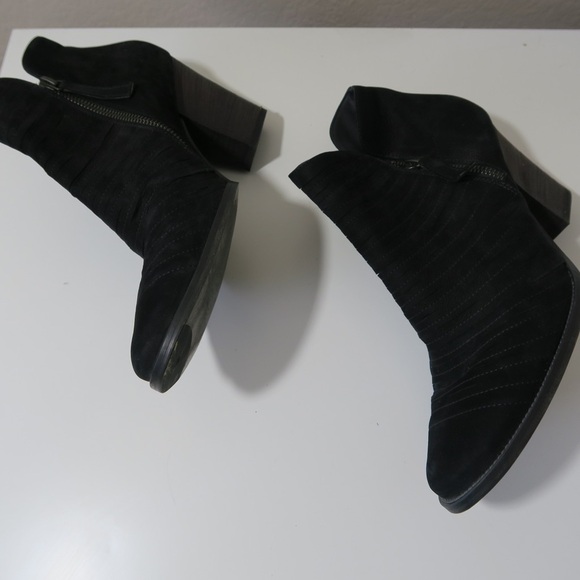 Paul Green Malibu Sliced Zip Booties Leather Suede Ankle Boots Black Chunky Heel - Picture 3 of 9